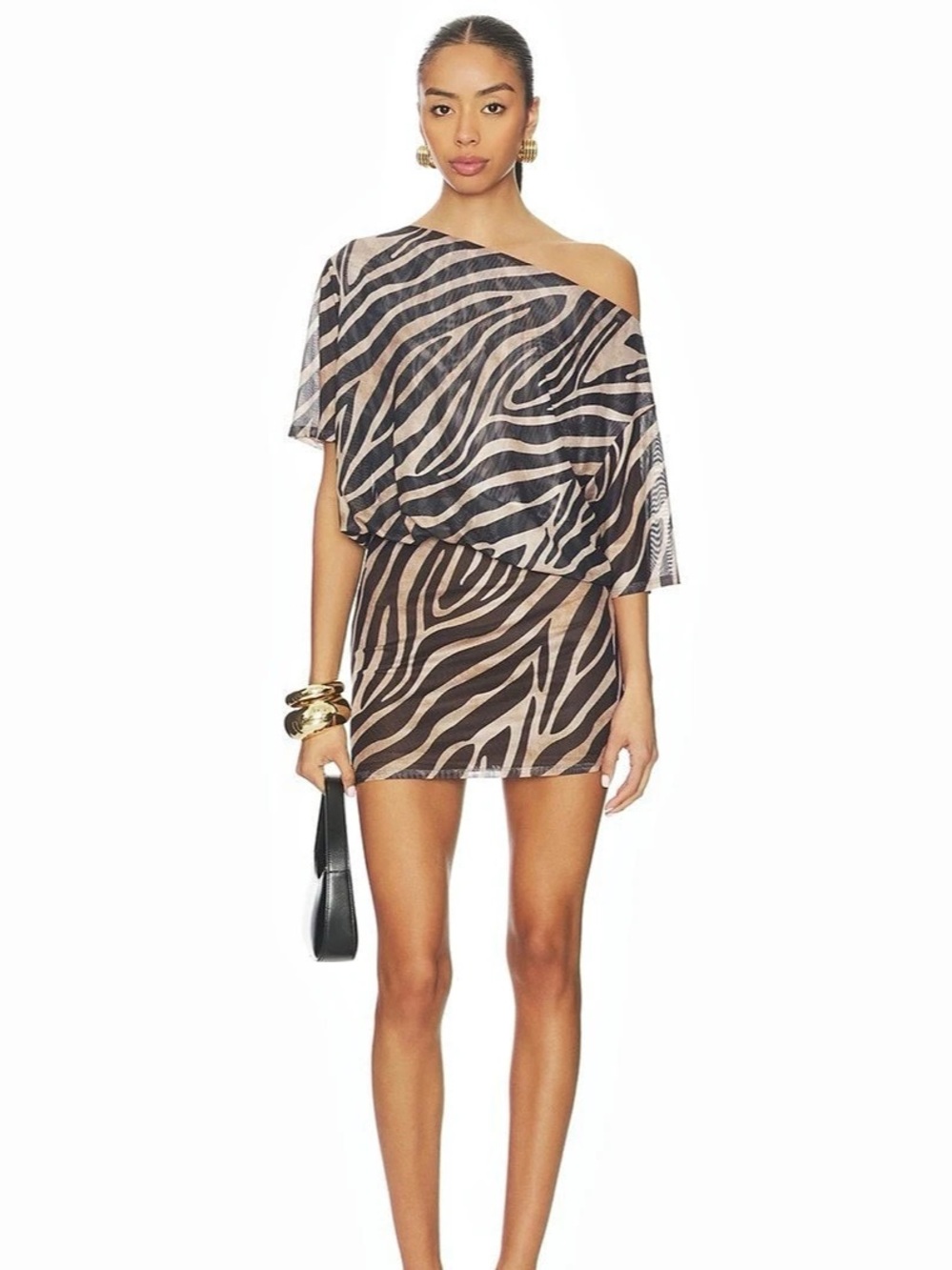 superdown Olya Mini Dress Zebra Print One Shoulder